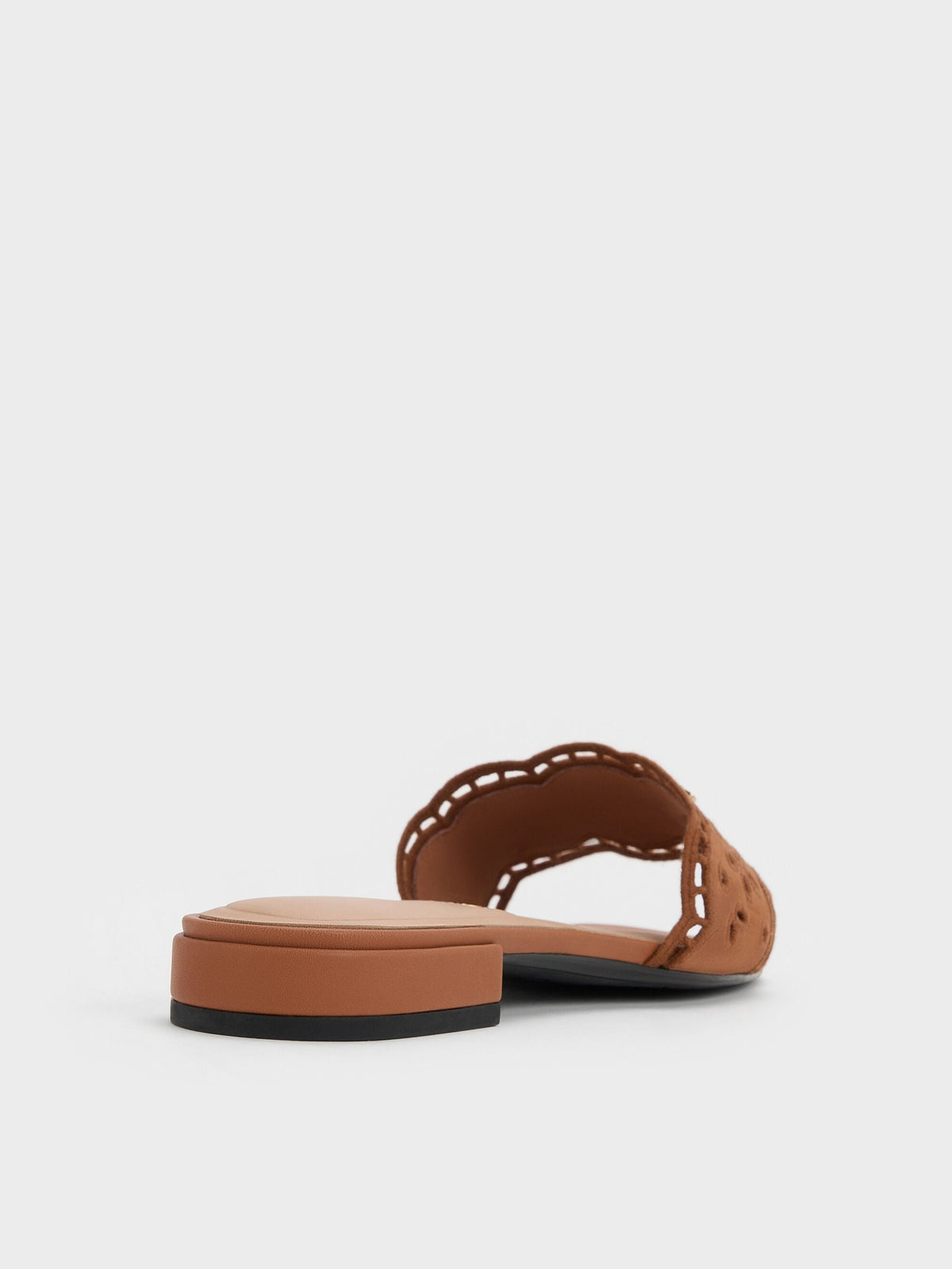CHARLES & KEITH Deals / Leather Embroidered Slide Sandals - Cognac