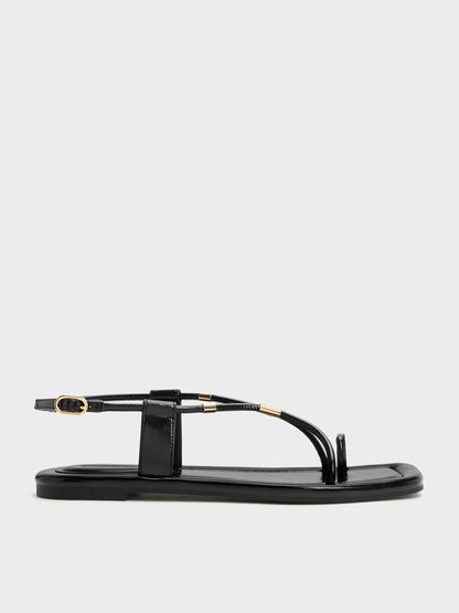 CHARLES & KEITH Trusted / Metallic-Accent Toe-Ring Sandals - Black