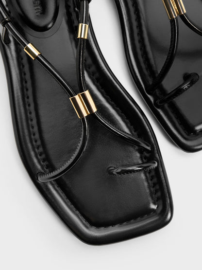 CHARLES & KEITH Trusted / Metallic-Accent Toe-Ring Sandals - Black