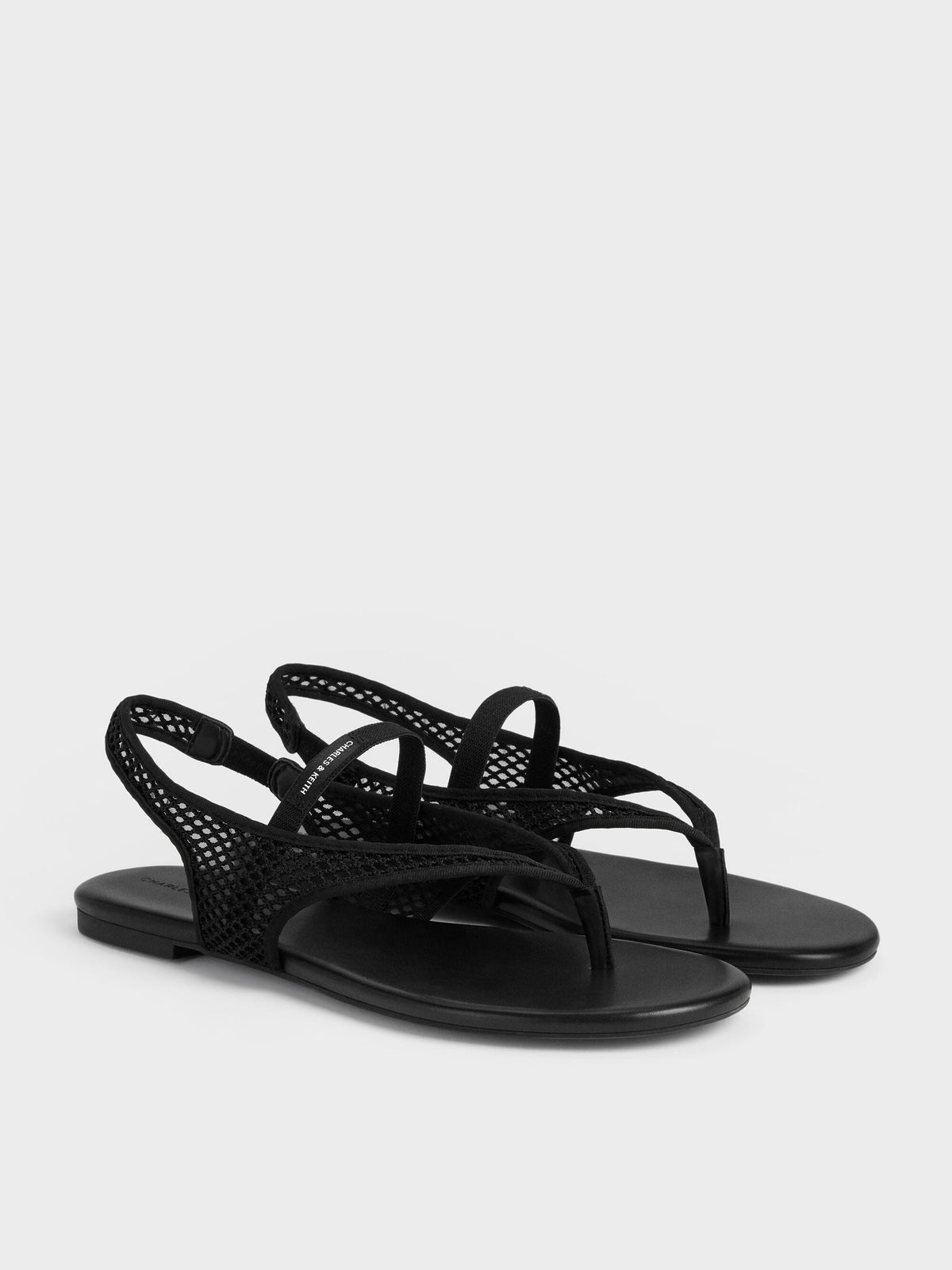CHARLES & KEITH Discount / Ellory Mesh Thong Slingback Sandals - Black Textured