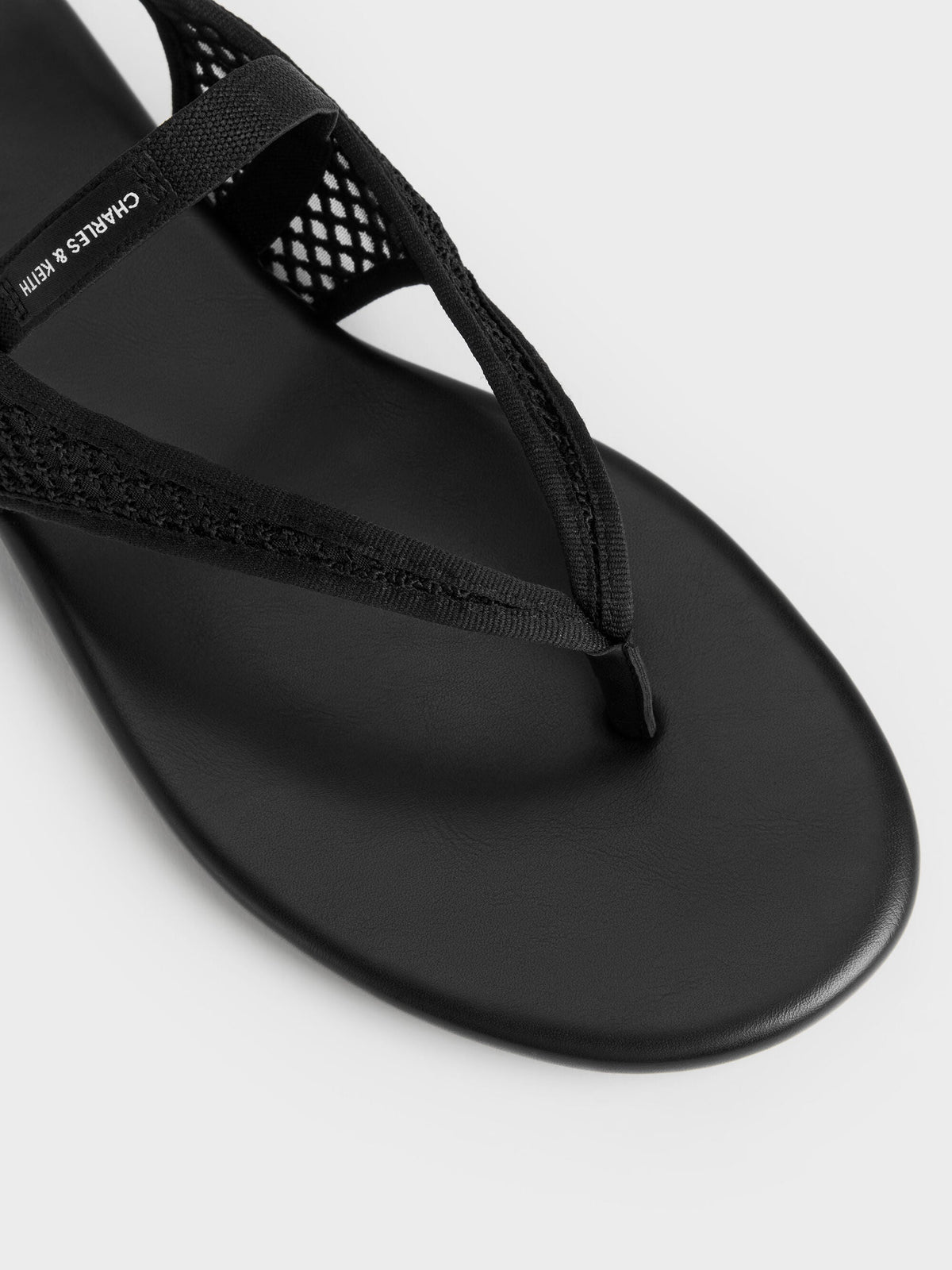 CHARLES & KEITH Discount / Ellory Mesh Thong Slingback Sandals - Black Textured