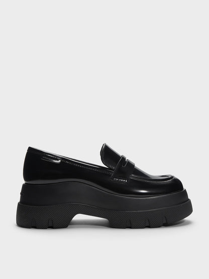 CHARLES & KEITH Everyday / Leoi Platform Penny Loafers - Black Box