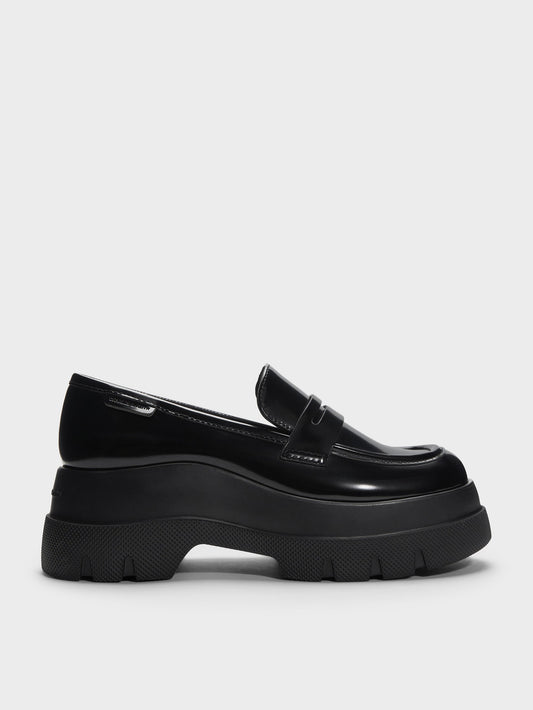 CHARLES & KEITH Everyday / Leoi Platform Penny Loafers - Black Box