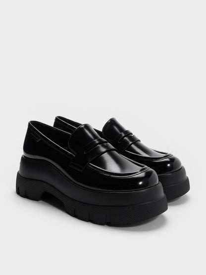 CHARLES & KEITH Everyday / Leoi Platform Penny Loafers - Black Box