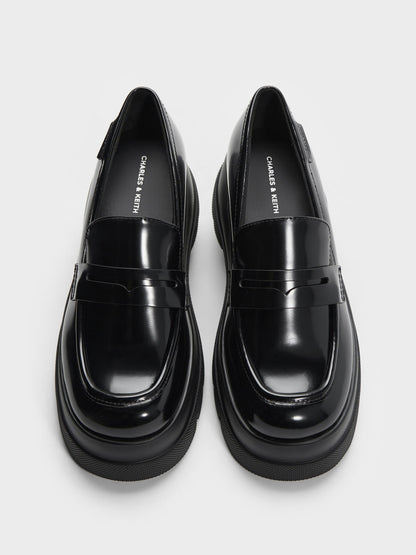CHARLES & KEITH Everyday / Leoi Platform Penny Loafers - Black Box