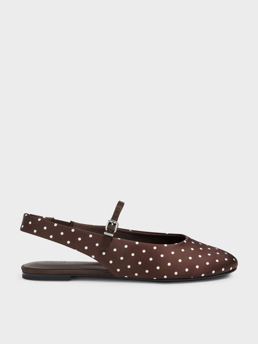 CHARLES & KEITH Sale / Imani Polka-Dot Slingback Flats - Dark Brown Textured