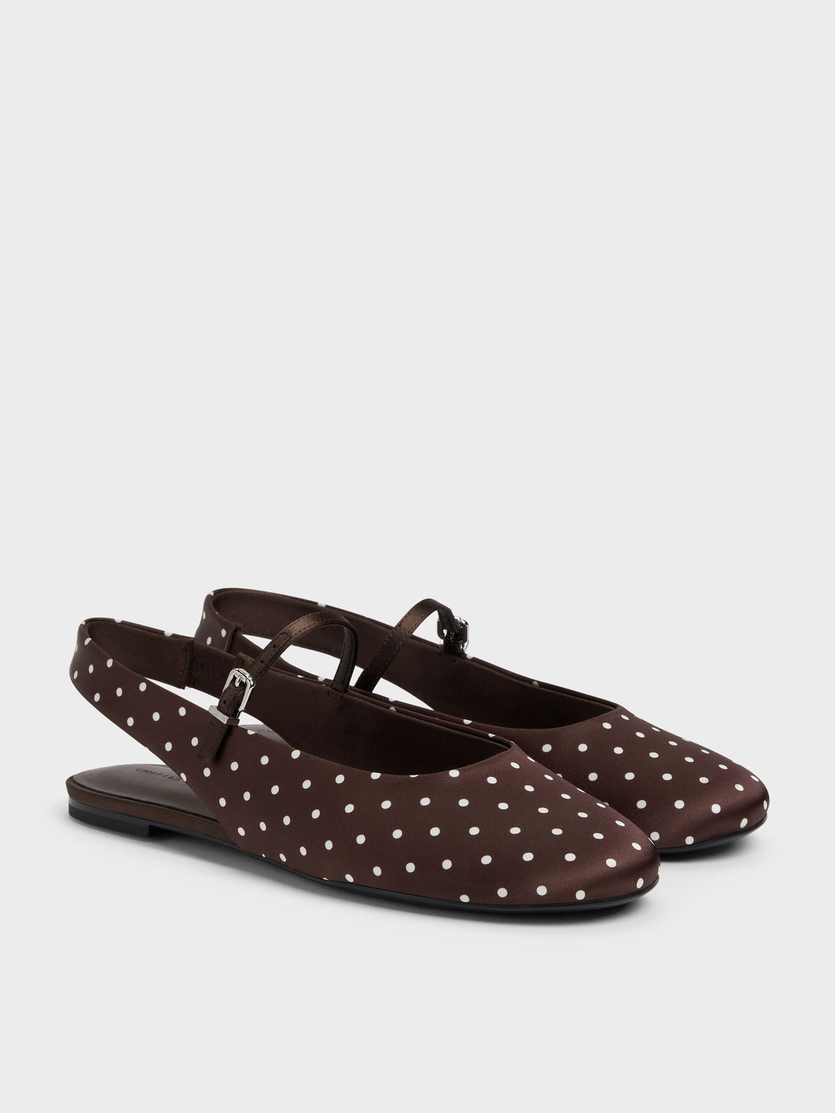CHARLES & KEITH Sale / Imani Polka-Dot Slingback Flats - Dark Brown Textured
