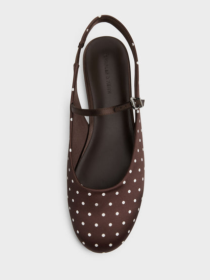 CHARLES & KEITH Sale / Imani Polka-Dot Slingback Flats - Dark Brown Textured