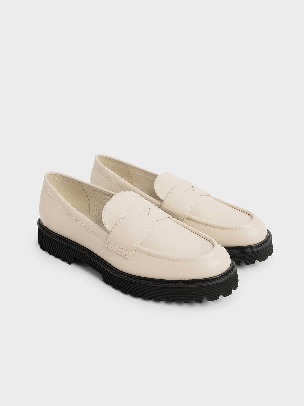 CHARLES & KEITH Best Seller / Chunky Penny Loafers - Chalk