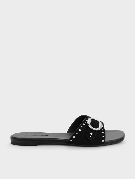 CHARLES & KEITH Top Pick / Studded Buckled Slide Sandals - Black