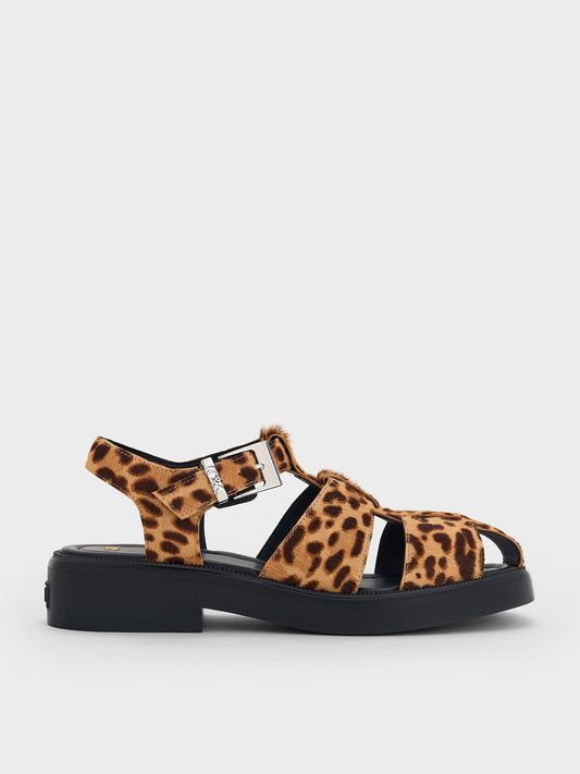 CHARLES & KEITH Everyday / Leopard-Print Textured Caged Sandals - Multi