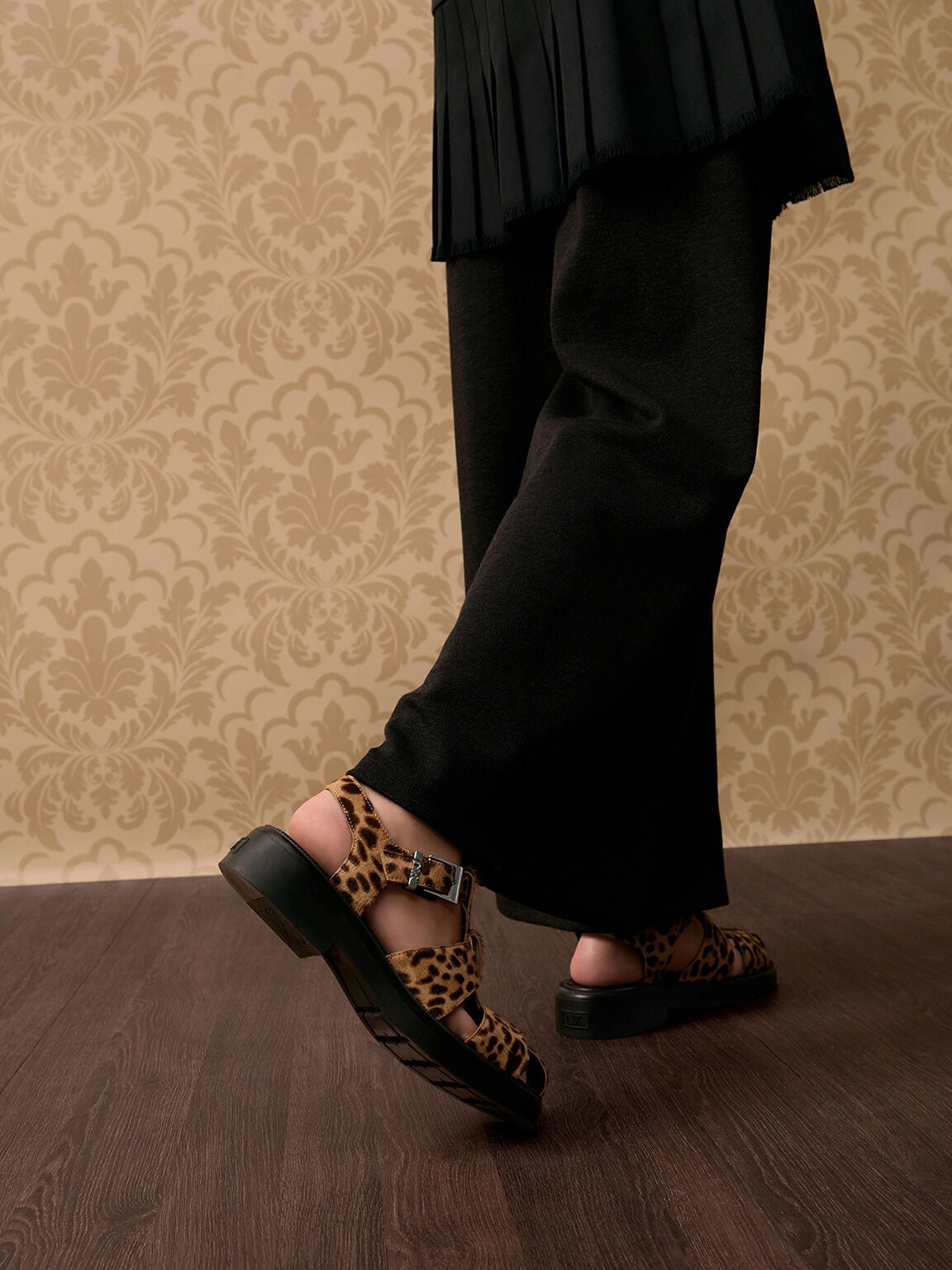 CHARLES & KEITH Everyday / Leopard-Print Textured Caged Sandals - Multi