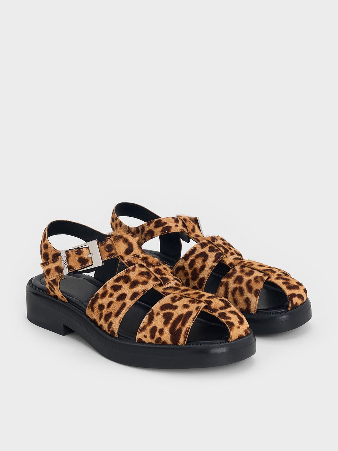 CHARLES & KEITH Everyday / Leopard-Print Textured Caged Sandals - Multi
