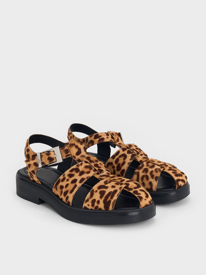 CHARLES & KEITH Everyday / Leopard-Print Textured Caged Sandals - Multi