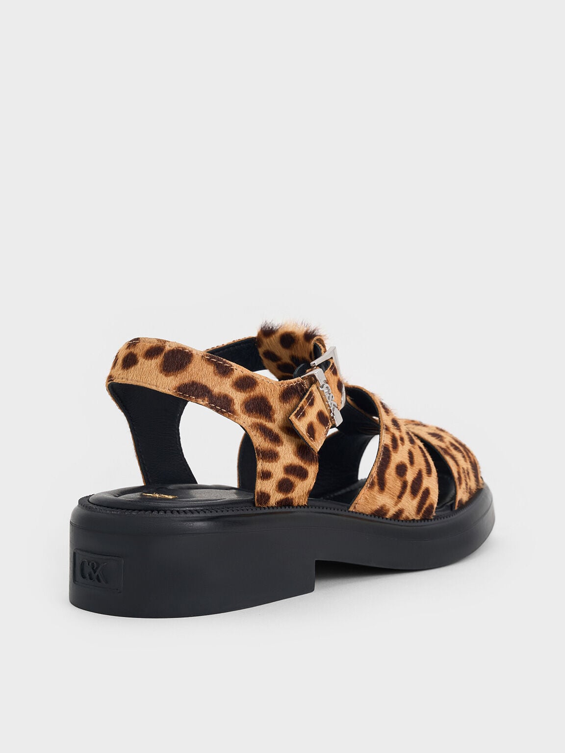 CHARLES & KEITH Everyday / Leopard-Print Textured Caged Sandals - Multi