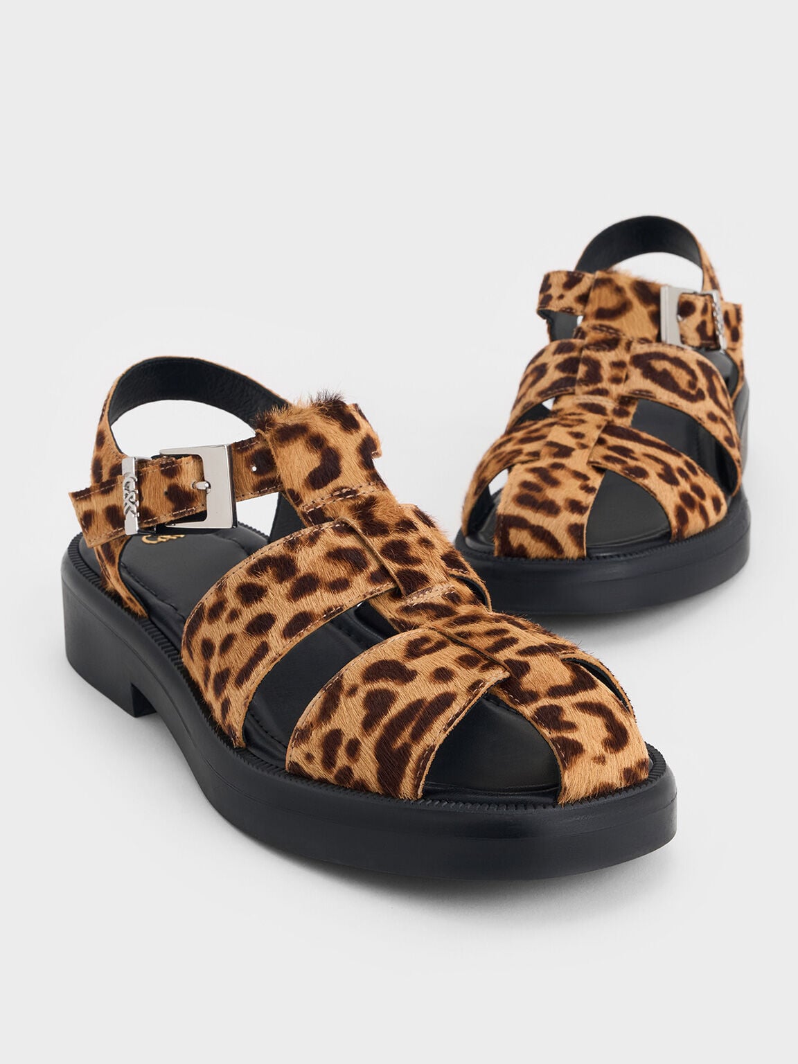CHARLES & KEITH Everyday / Leopard-Print Textured Caged Sandals - Multi