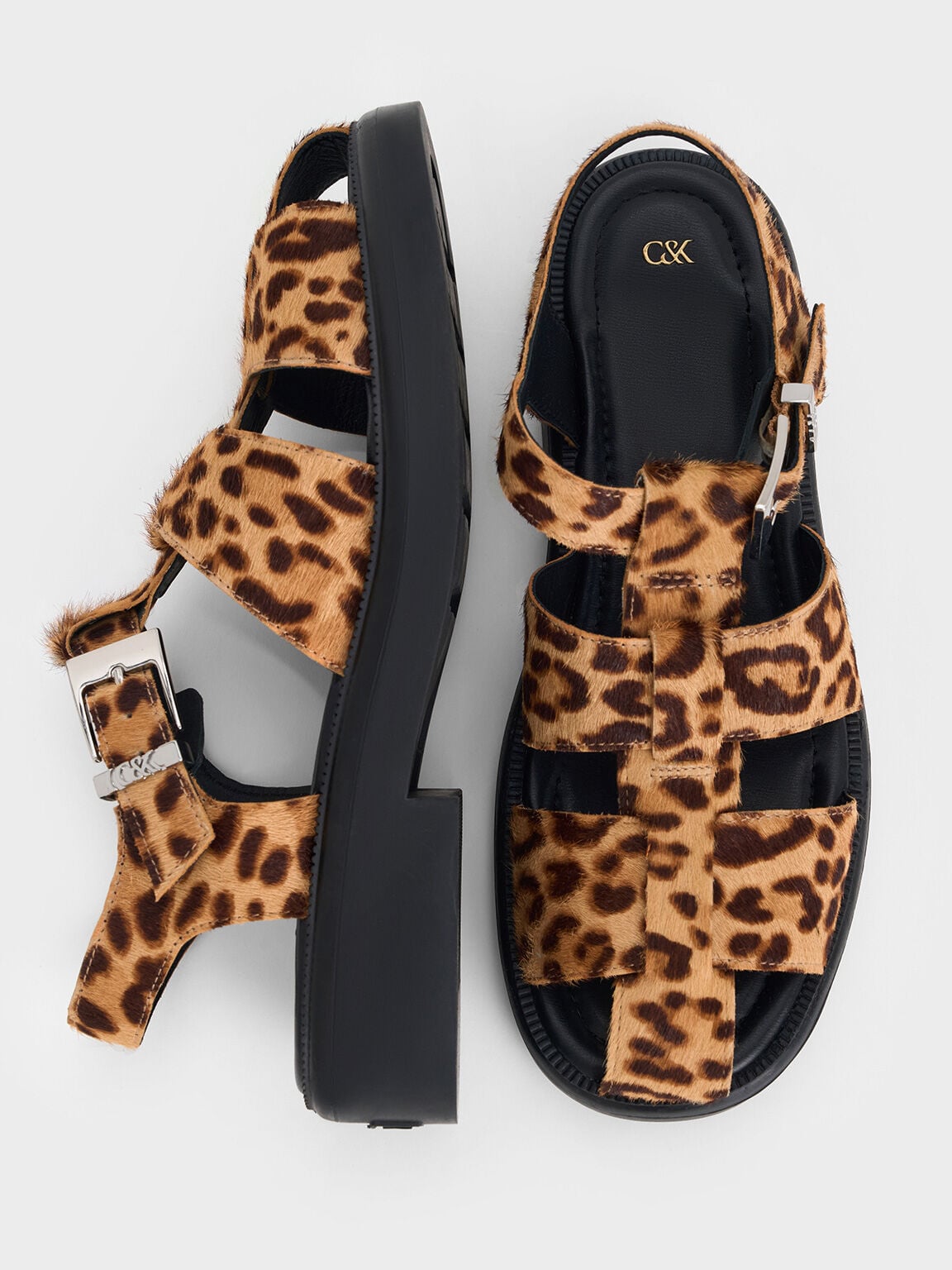 CHARLES & KEITH Everyday / Leopard-Print Textured Caged Sandals - Multi