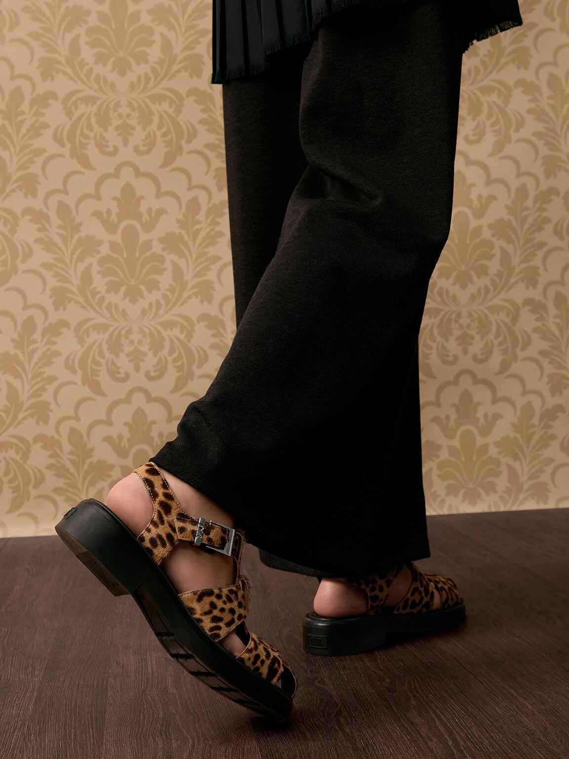 CHARLES & KEITH Everyday / Leopard-Print Textured Caged Sandals - Multi