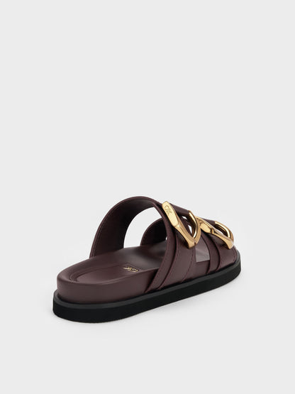 CHARLES & KEITH Recommended / Gabine Gold-Buckle Leather Slides - Plum
