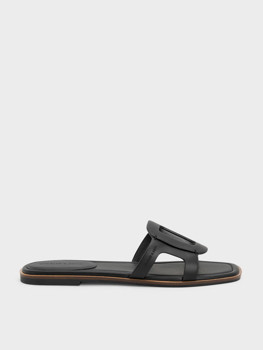 CHARLES & KEITH New / Easley Cut-Out Slide Sandals - Black