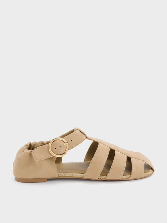 CHARLES & KEITH New / Faux Suede Caged Flat Espadrilles - Sand