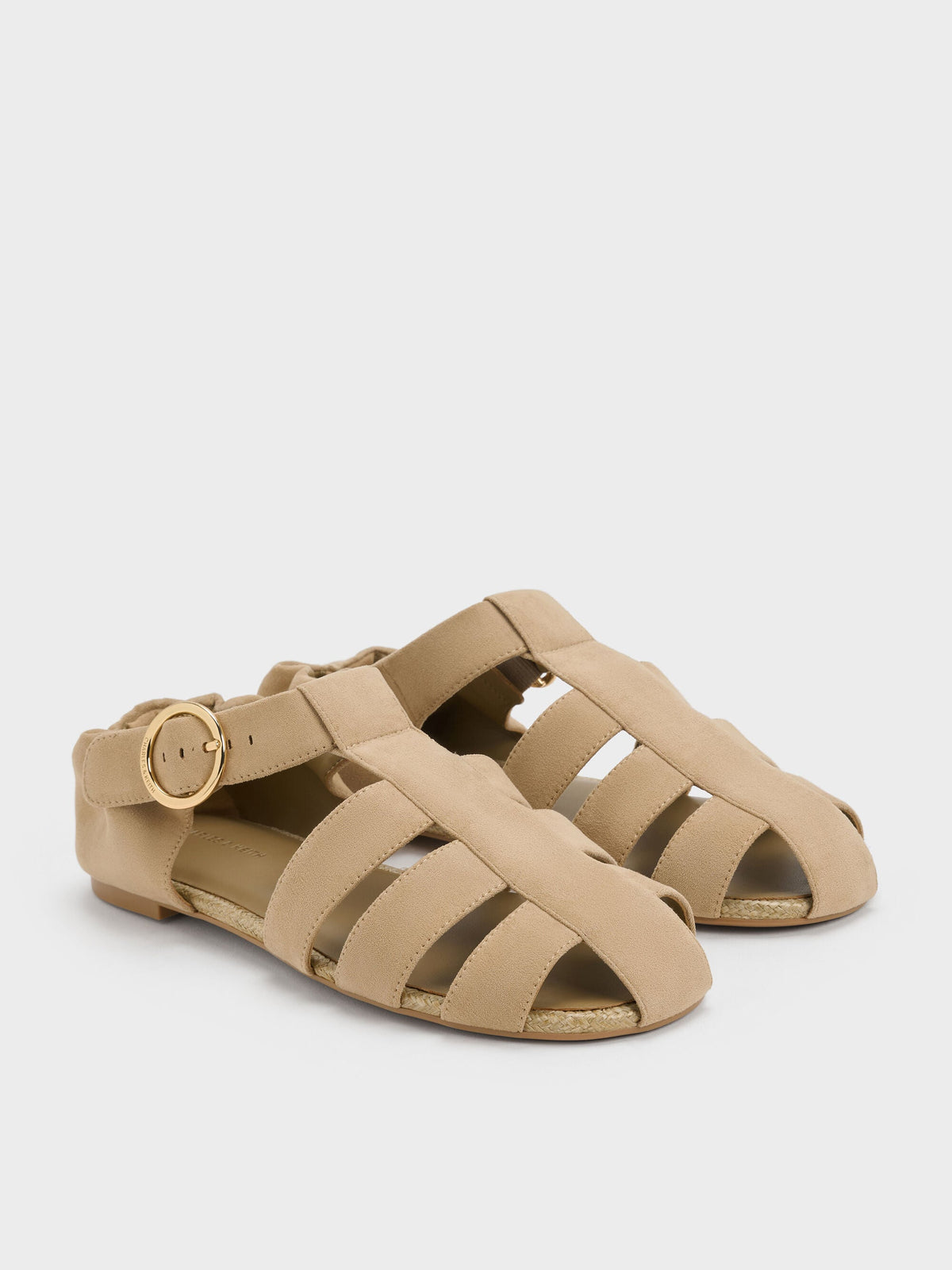 CHARLES & KEITH New / Faux Suede Caged Flat Espadrilles - Sand