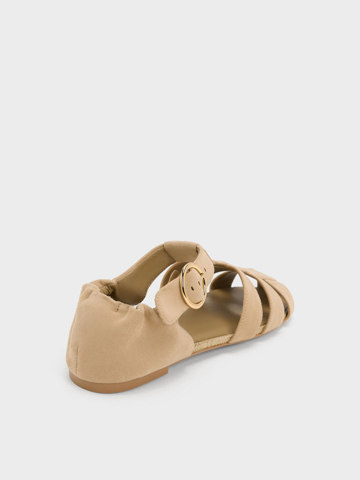 CHARLES & KEITH New / Faux Suede Caged Flat Espadrilles - Sand
