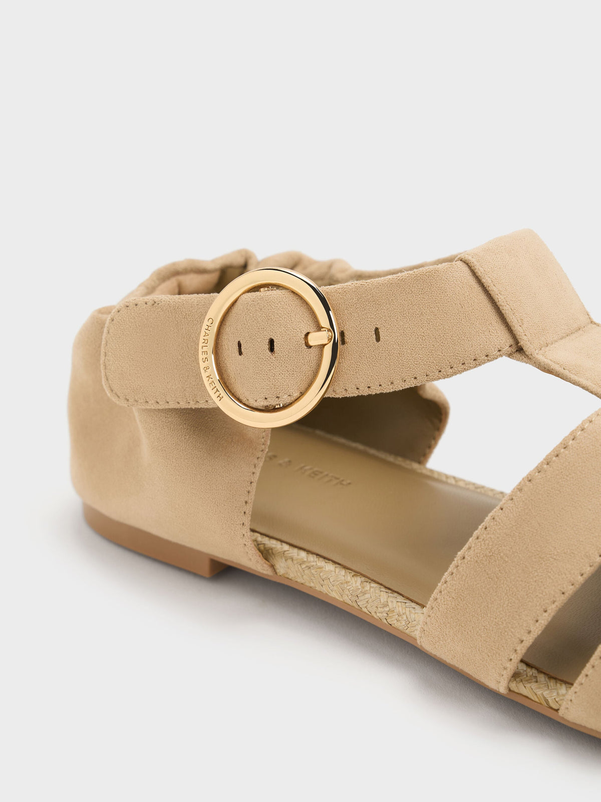 CHARLES & KEITH New / Faux Suede Caged Flat Espadrilles - Sand