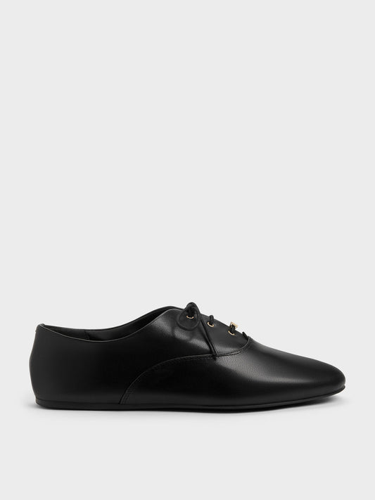 CHARLES & KEITH Recommended / Pippa Leather Derby Flats - Black