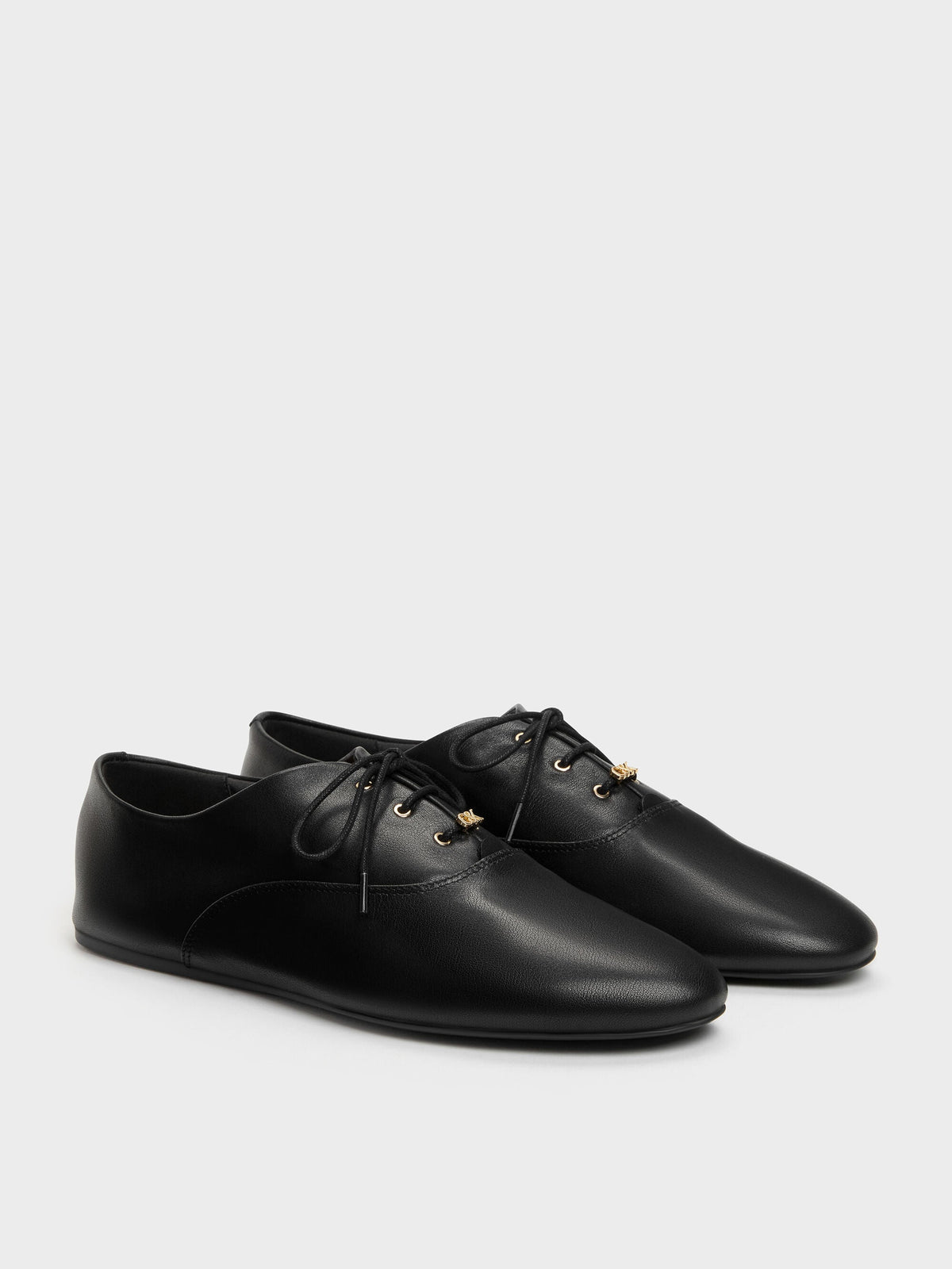 CHARLES & KEITH Recommended / Pippa Leather Derby Flats - Black