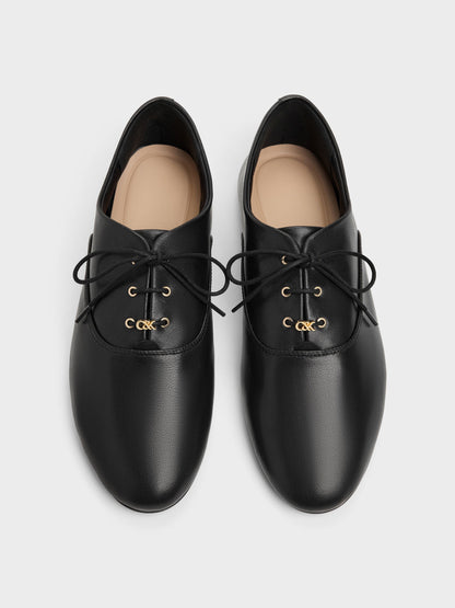 CHARLES & KEITH Recommended / Pippa Leather Derby Flats - Black