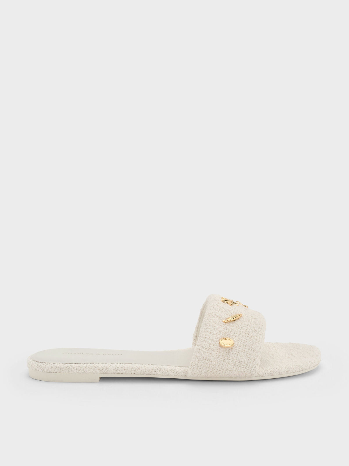 CHARLES & KEITH Best Seller / Tweed Beach Slide Sandals - Chalk
