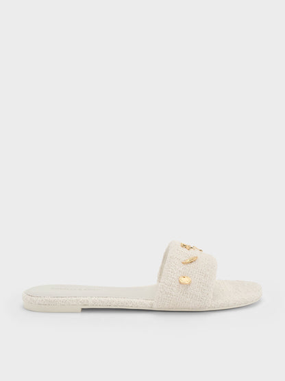 CHARLES & KEITH Best Seller / Tweed Beach Slide Sandals - Chalk