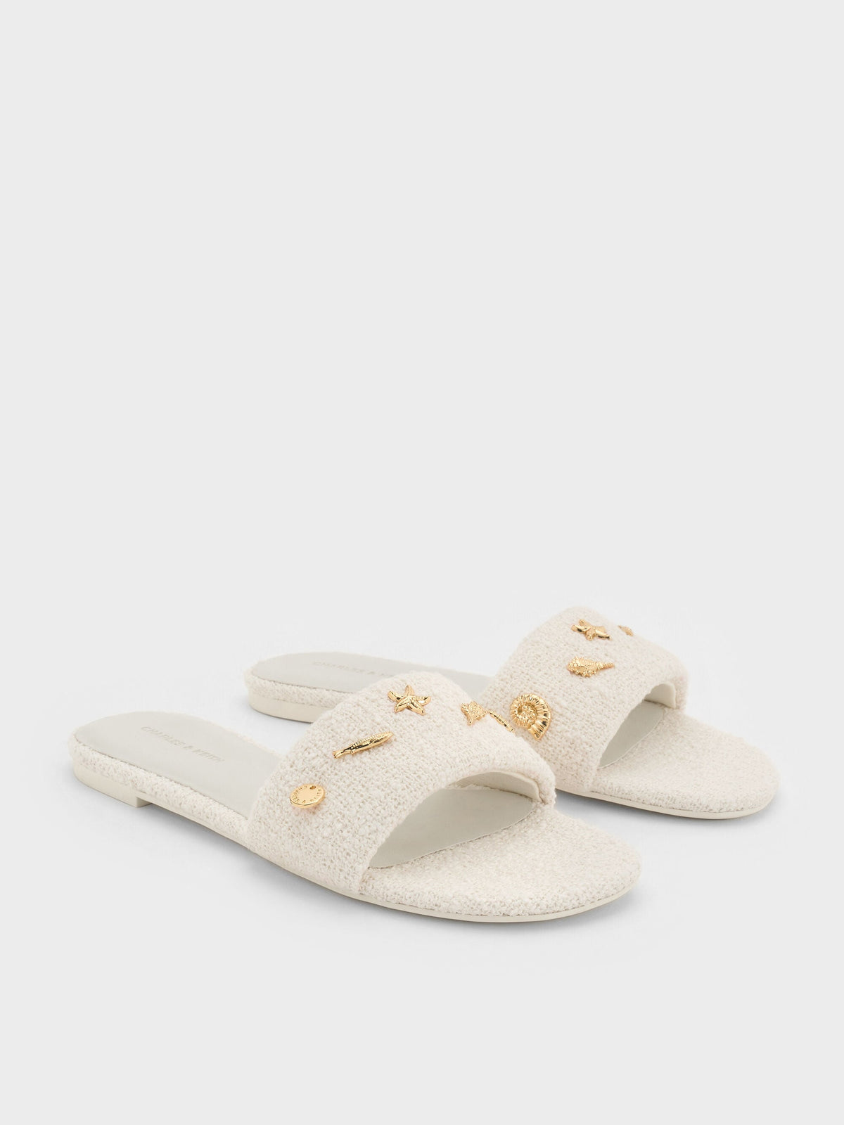 CHARLES & KEITH Best Seller / Tweed Beach Slide Sandals - Chalk