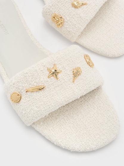 CHARLES & KEITH Best Seller / Tweed Beach Slide Sandals - Chalk