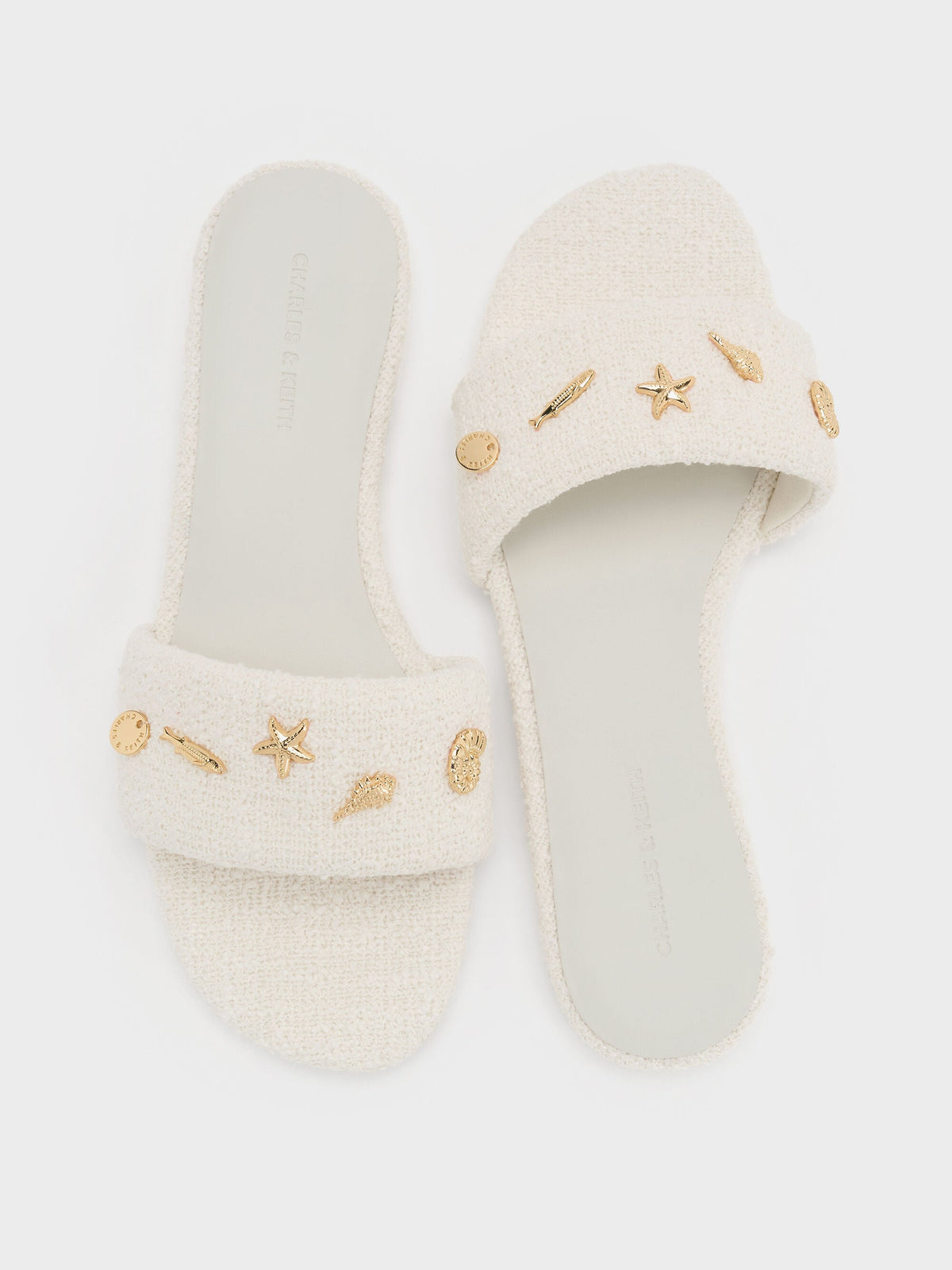 CHARLES & KEITH Best Seller / Tweed Beach Slide Sandals - Chalk