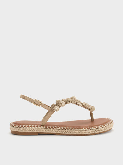 CHARLES & KEITH Discount / Faux Suede Flower Espadrille Thong Sandals - Sand