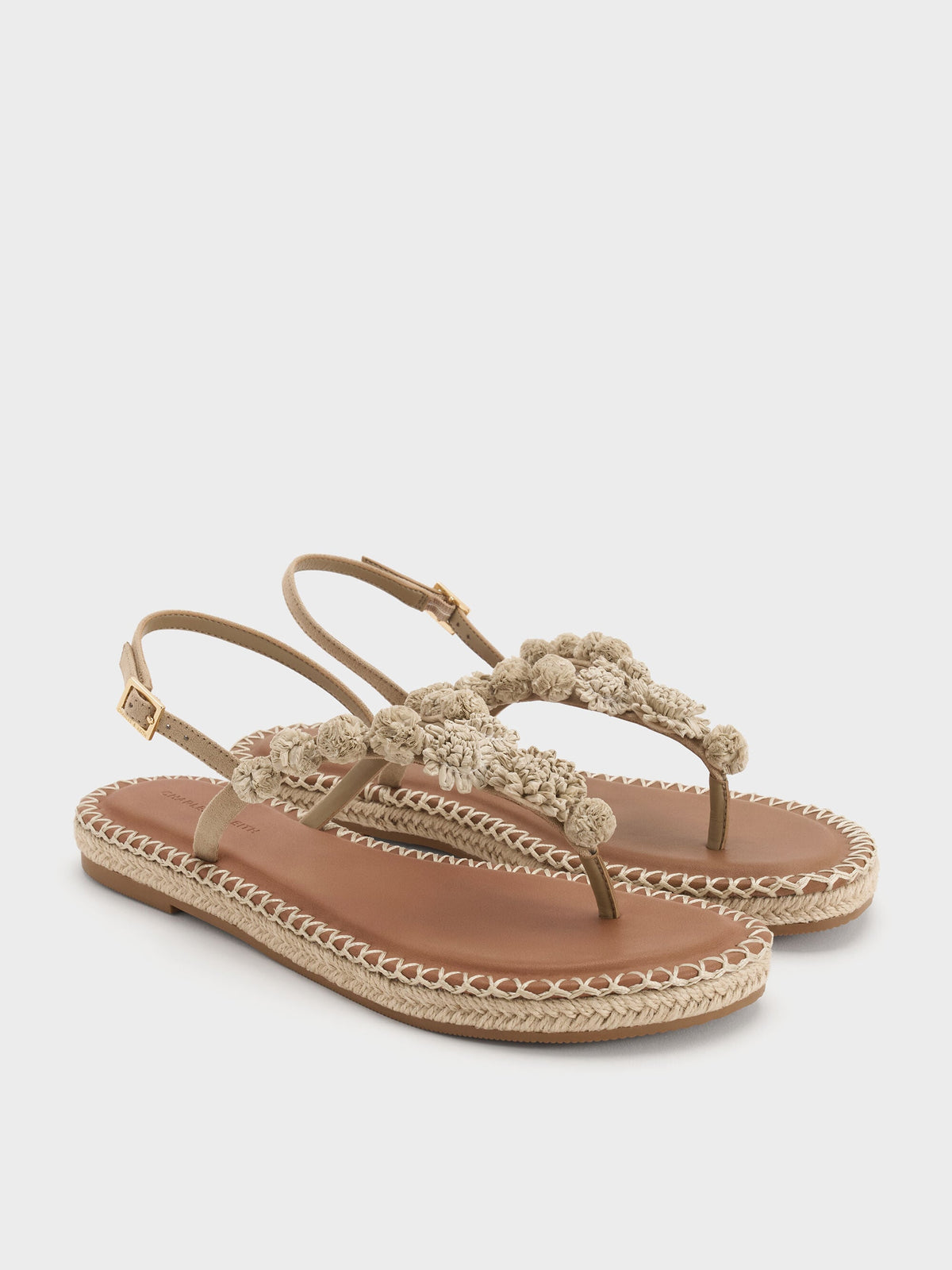 CHARLES & KEITH Discount / Faux Suede Flower Espadrille Thong Sandals - Sand