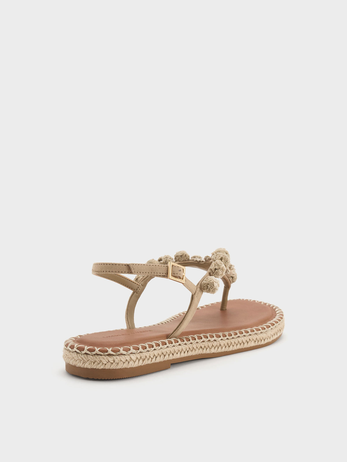 CHARLES & KEITH Discount / Faux Suede Flower Espadrille Thong Sandals - Sand