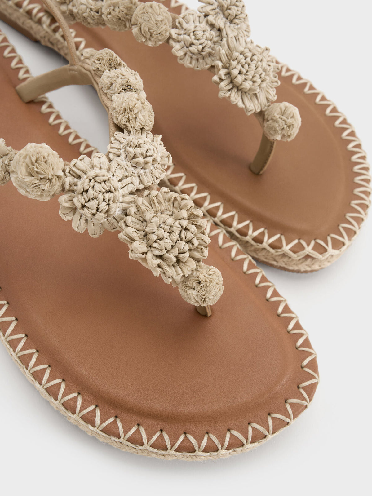 CHARLES & KEITH Discount / Faux Suede Flower Espadrille Thong Sandals - Sand