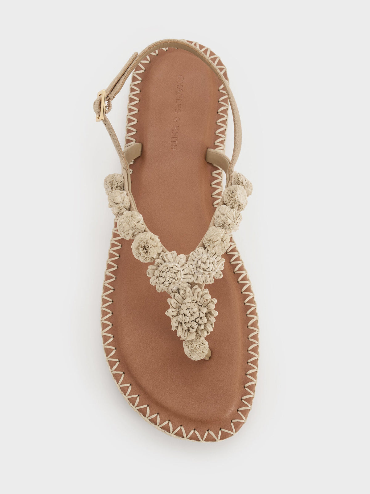 CHARLES & KEITH Discount / Faux Suede Flower Espadrille Thong Sandals - Sand
