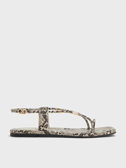 CHARLES & KEITH Special Offer / Snake-Print Metallic-Accent Toe-Ring Sandals - Animal Print Natural
