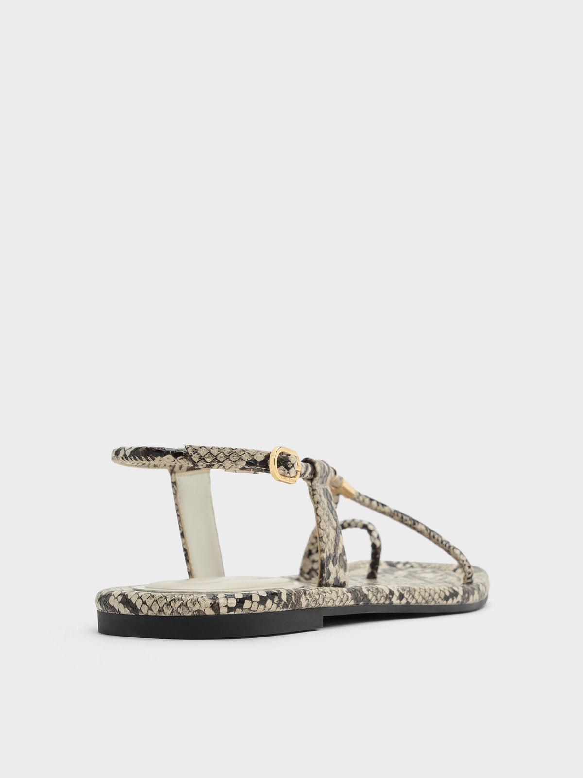 CHARLES & KEITH Special Offer / Snake-Print Metallic-Accent Toe-Ring Sandals - Animal Print Natural