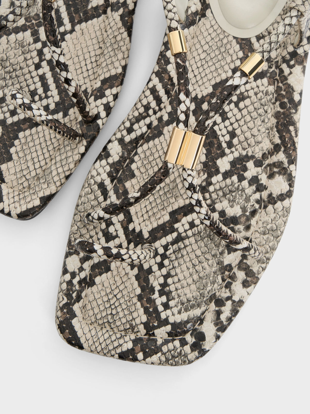 CHARLES & KEITH Special Offer / Snake-Print Metallic-Accent Toe-Ring Sandals - Animal Print Natural