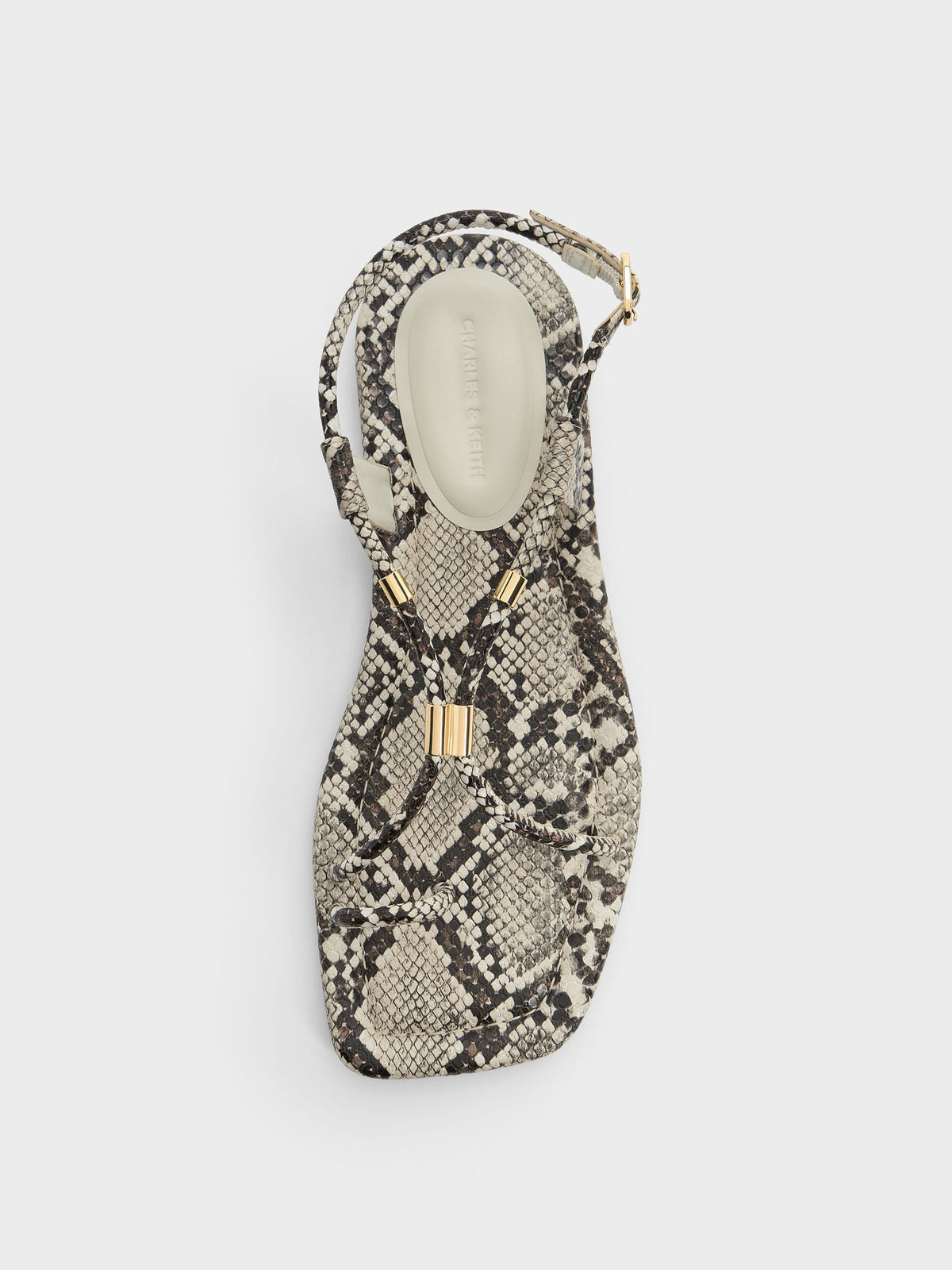 CHARLES & KEITH Special Offer / Snake-Print Metallic-Accent Toe-Ring Sandals - Animal Print Natural