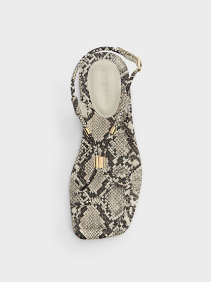 CHARLES & KEITH Special Offer / Snake-Print Metallic-Accent Toe-Ring Sandals - Animal Print Natural