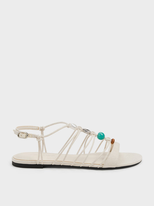 CHARLES & KEITH Latest / Georgie Linen Bead Strappy Sandals - Chalk