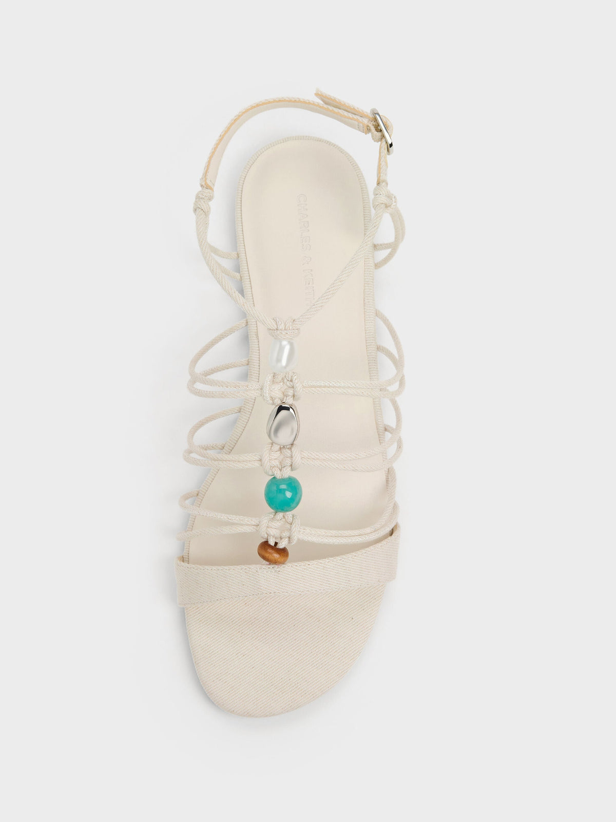 CHARLES & KEITH Latest / Georgie Linen Bead Strappy Sandals - Chalk