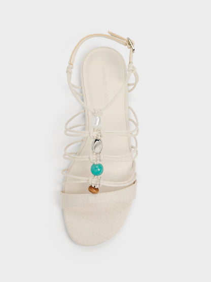 CHARLES & KEITH Latest / Georgie Linen Bead Strappy Sandals - Chalk
