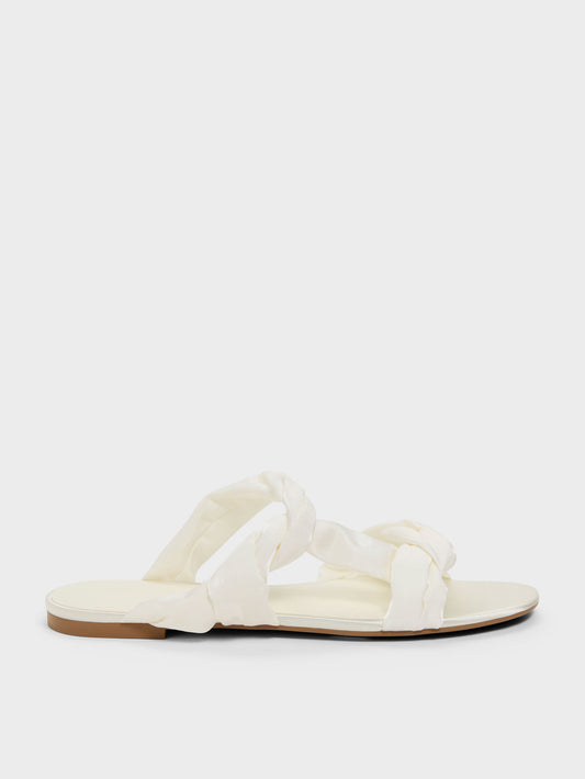 CHARLES & KEITH Great Value / Ruched-Strap Slide Sandals - White